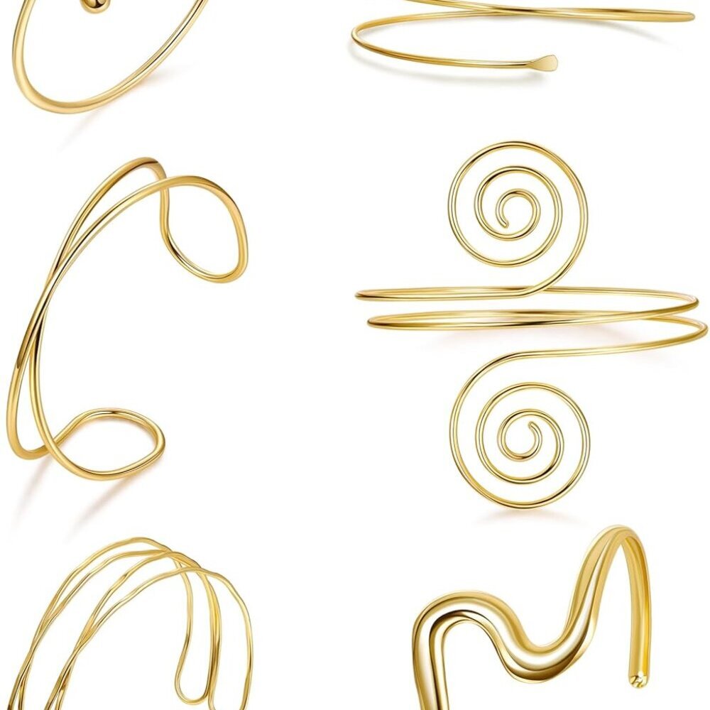 6Pcs Arm Cuff Gold Upper Arm Cuff Bracelet for Women Adjustable Open Cuff Bangle